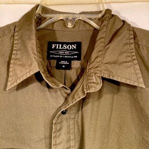 Filson Light Canvas Work Camp Button Over Shirt Sz M USA Made Olive Gray EUC